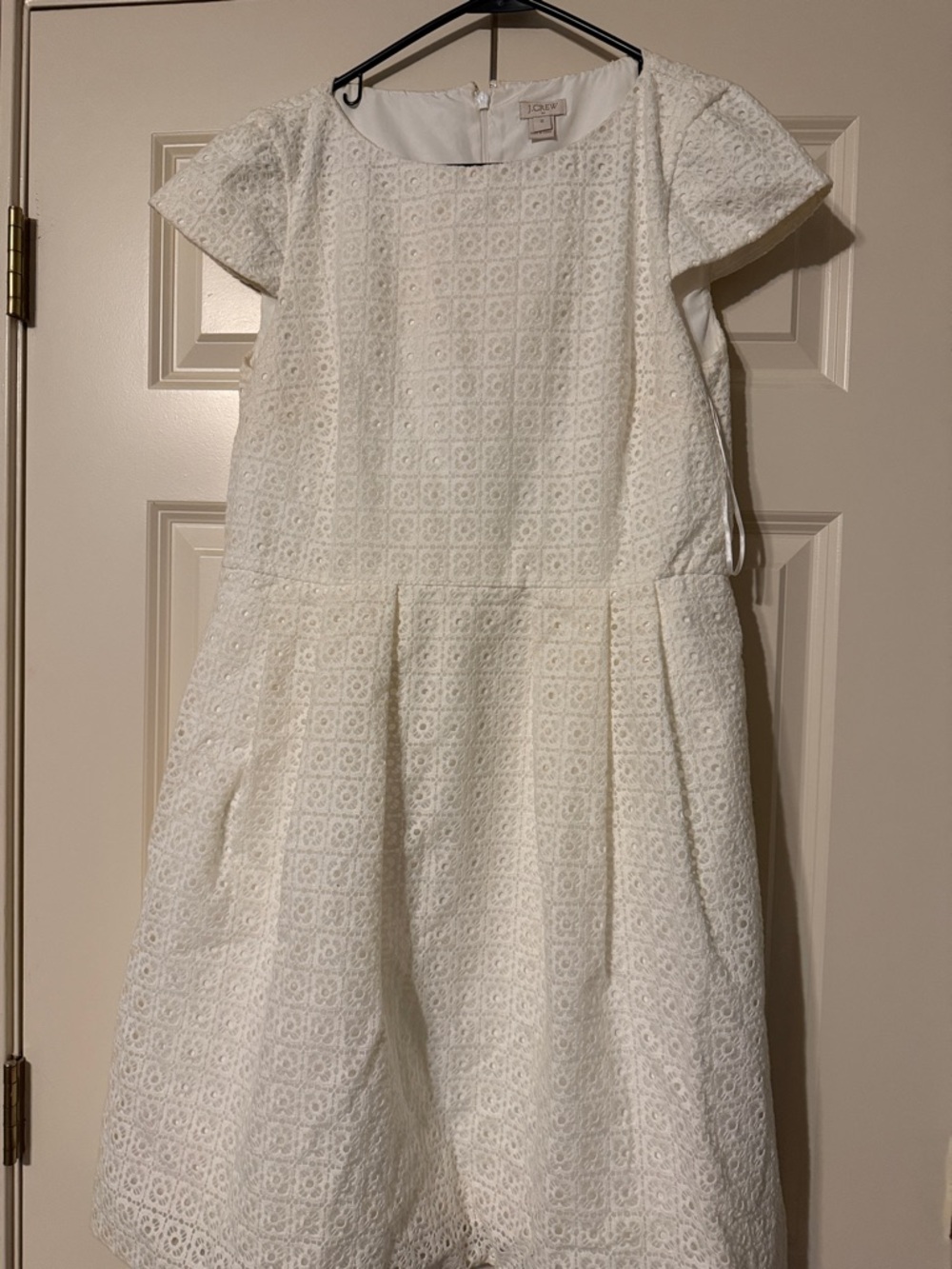 Womens White Eyelet Dress - Elegant Short Sleeve